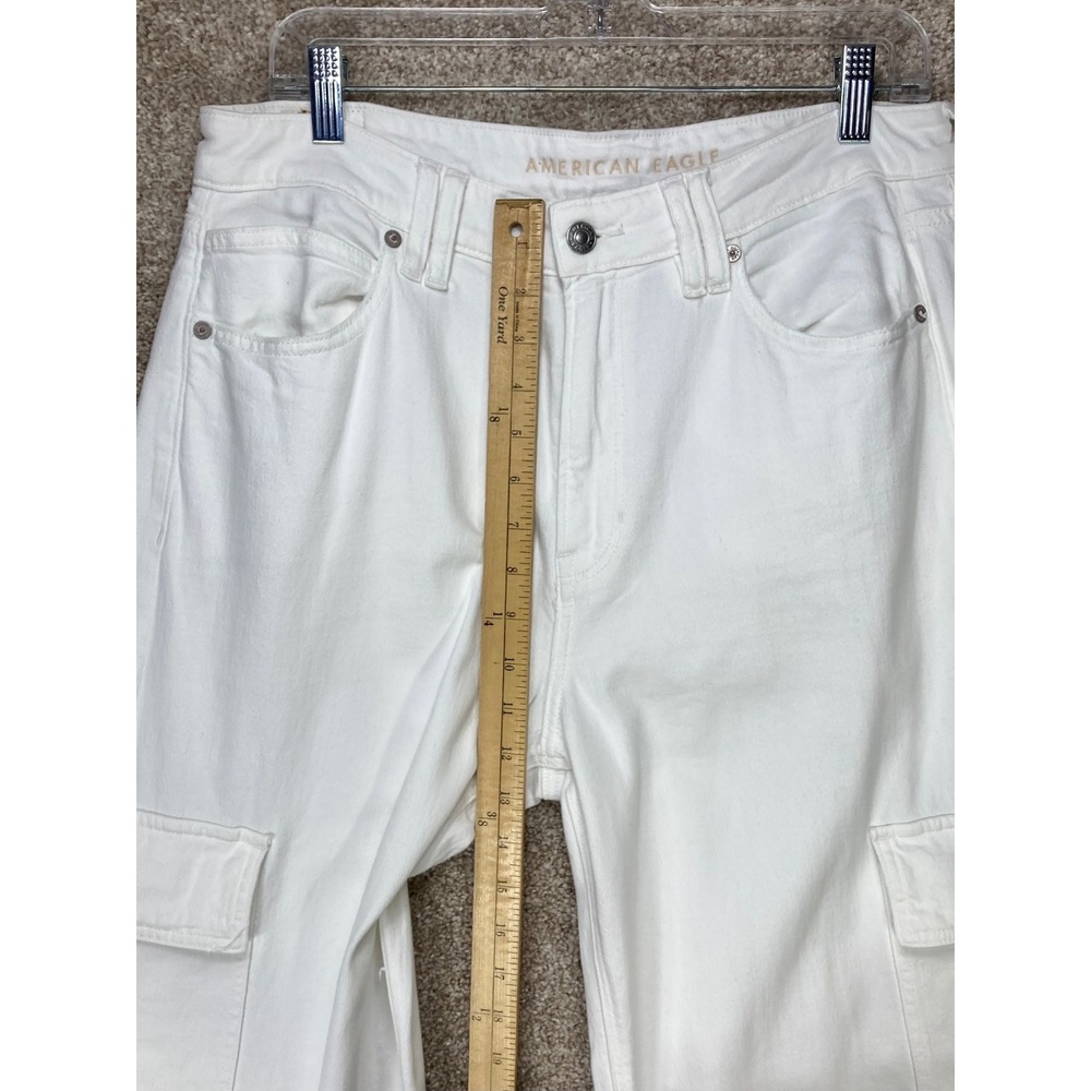 American Eagle Super High Rise Baggy Wide Leg Cargo Jeans Womens Sz 12 White Y2K - Picture 8 of 11
